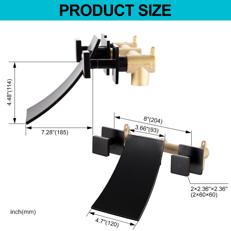 Dual Handle Waterfall Tub Faucet In Brushed Nickel(Valve Included), Oil Rubbed Bronze