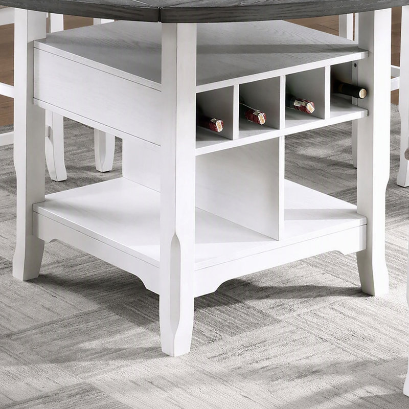 Table de salle à manger à hauteur de comptoir blanche / grise 1pc avec tablette de rangement intégrée Lazy Suzan