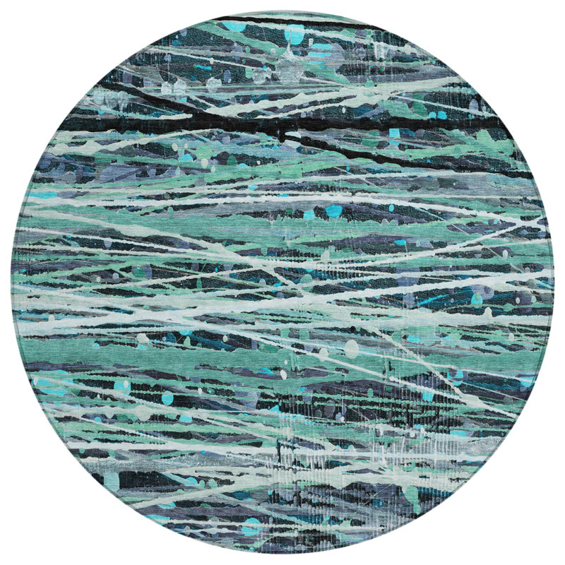 Machine Washable Indoor/Outdoor Amanda ACN2126 Striped Rug, Round 8'