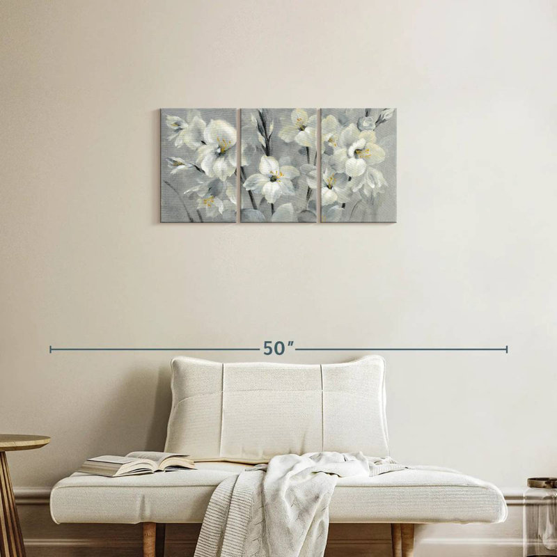 Harnek fleurs sur fond gris II, H 15 po x l 32 po