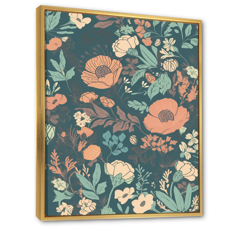 Fleurs sauvages rétro rétro pastel I sur toile, H 20 po x l 12 po, Cadre flottant doré