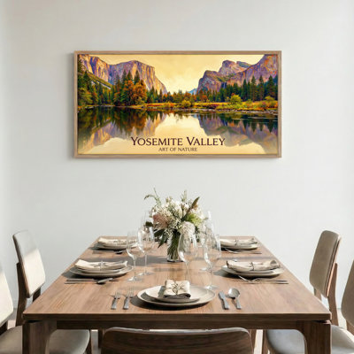 Yosemite Valley Canvas Framed Wall Art Oil Painting Print Set Of 1，48 x 24 inch