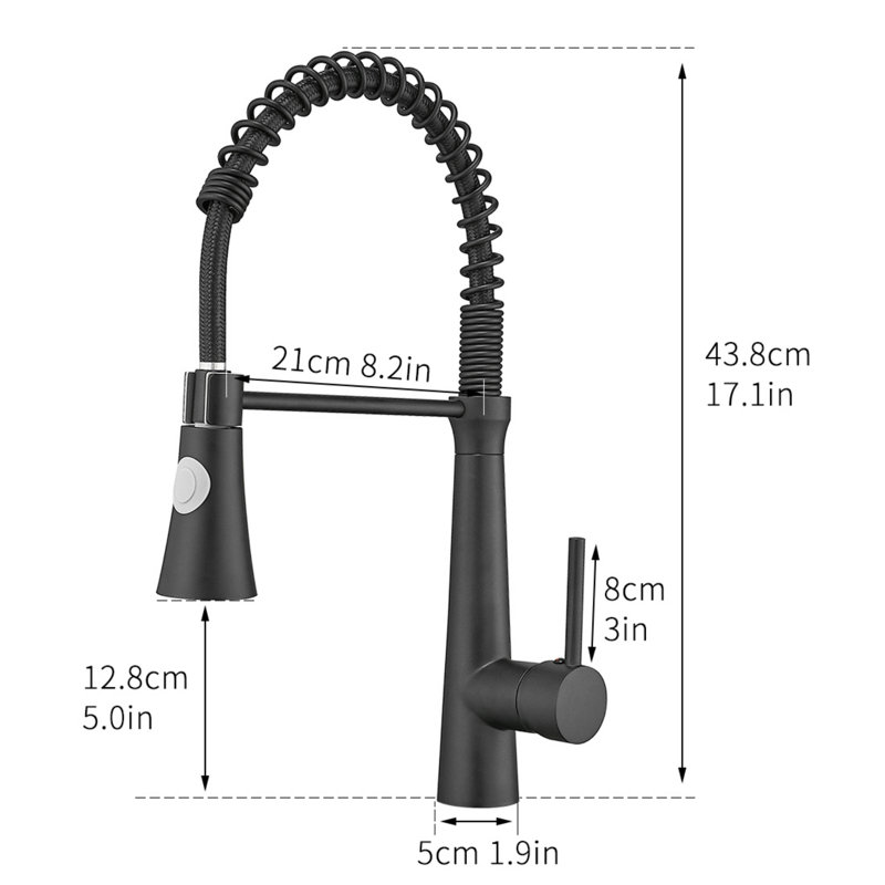 Robinet de cuisine rétractable à une main, Noir mat