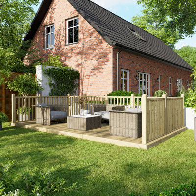 Powersheds 10 x 18ft Timber Pressure Treated Decking Kit - Handrails on Three Sides