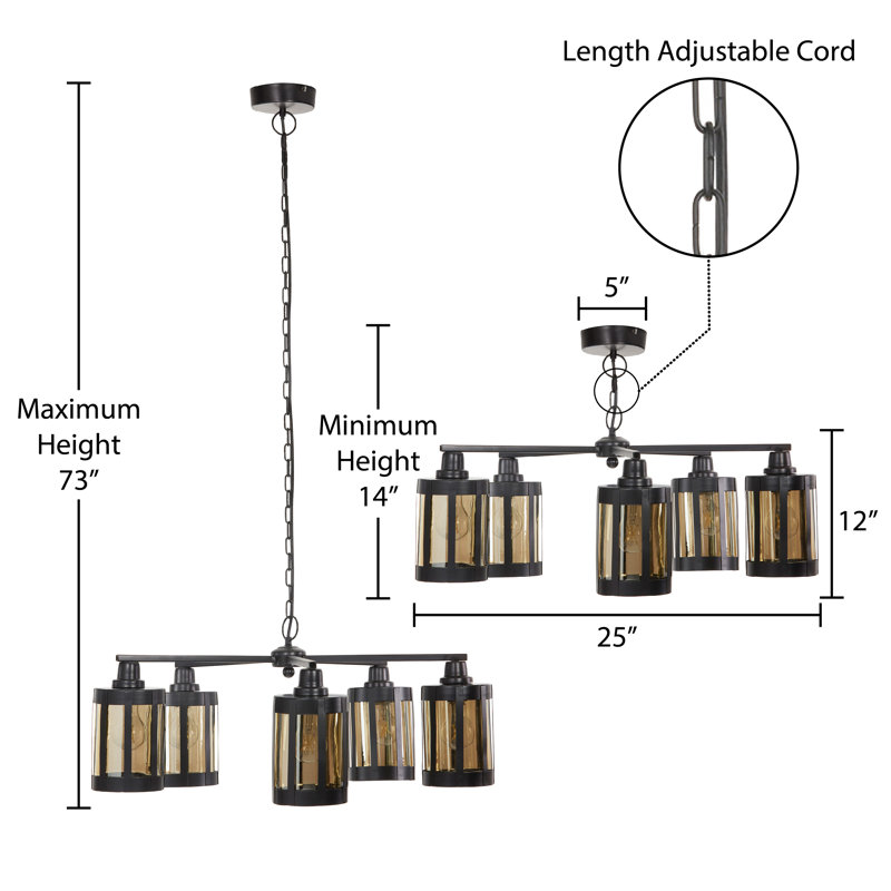 25"W 5-Light Oliver Metal and Glass Chandelier