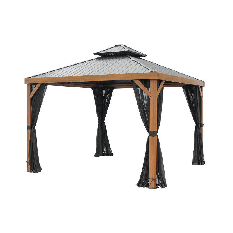 Gazebo Penguin Yosemite 3 m x 3 m, toit double en acier galvanisé, poteaux en aluminium, fini bois, 10 pi. L 10 pi. D