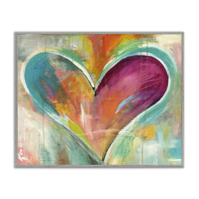 Abstract Colorful Textural Heart Painting Gray Farmhouse Rustic Oversized Framed Giclee Texturized Art by Kami Lerner