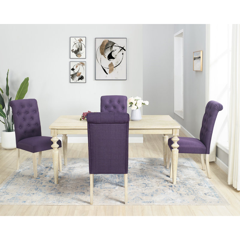 Ensemble de salle à manger 5 pièces à pieds tournés avec 4 chaises capitonnées, 5, Mauve / beige