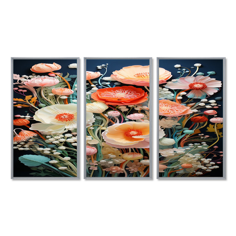 Casavant - Fleurs sauvages, ensemble d'art mural, H 28 po x l 36 po x P 1 po, Encadrement argenté