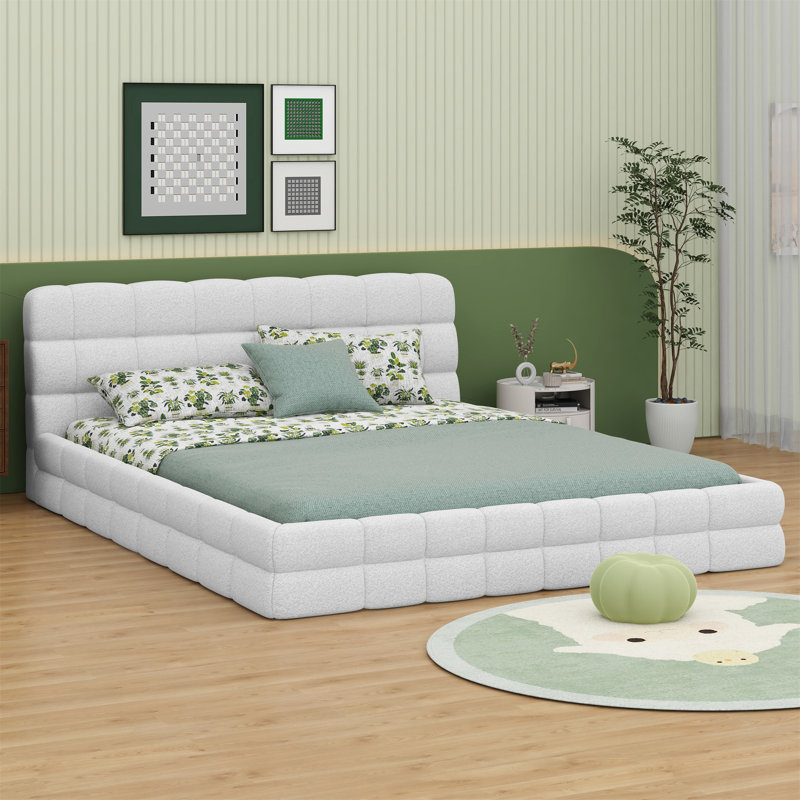 Lit plateforme tapissier Osuma, Blanc, H 32,3 po x l 63,8 po x L 82,1 po