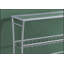 Élégante console étroite avec plateau en verre trempé transparent et structure en métal argenté pour les entrées et les salons modernes