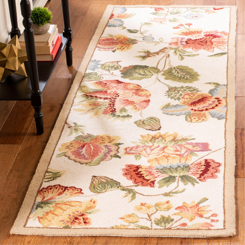 Hollander Floral Handmade Looped Wool Area Rug, Runner 2'6" x 8'