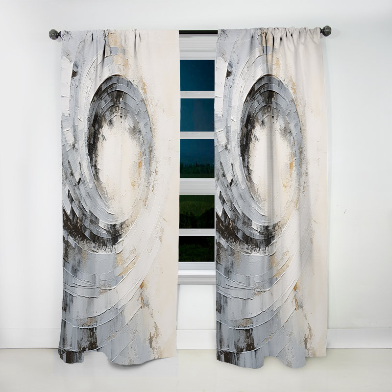 White And Grey Majestic Motion - Abstract Spirals Curtain - Velvet Room Darkening - 1 Panel, 52" W x 120" L