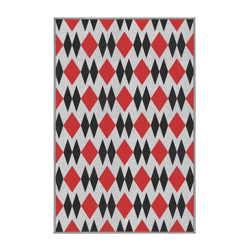 Tapis de zone rouge/noir à motifs, Rectangle 4 pi x 6 pi