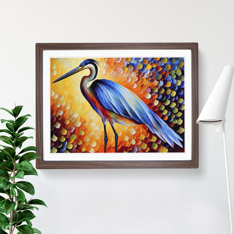 Heron Bird Abstract Vol.5 - Single Picture Frame Painting, 46cm H x 64cm W x 2cm D, Walnut