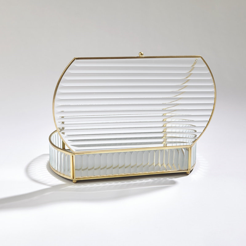 Reeded Glass Oval Box, 2.75" H x 12" W x 7.5" D