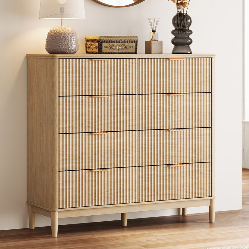 Commode à 8 tiroirs 47 "avec pieds en bois massif Soren, Chêne