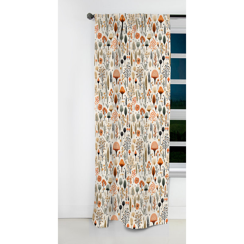 Orange et gris serein charme des bois - Rideau floral - Rideau occultant floral - 1 panneaux, L 52 po x L 90 po