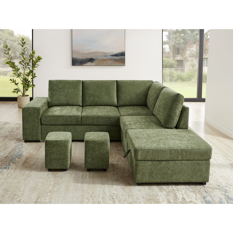 Canapé modulaire rembourré avec repose-pieds 94,88 po, Polyester vert