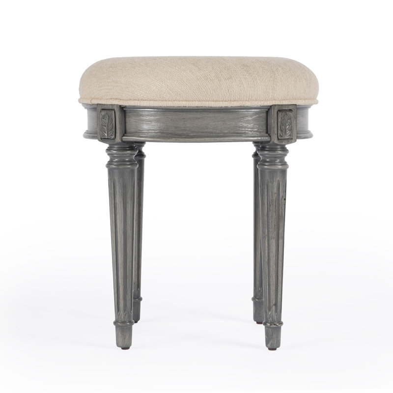 Bernadette Upholstered 18"W Vanity Stool, Olive Ash Burl, Brown/Coffee