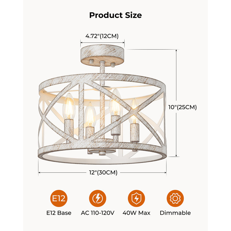 4-Light Semi Flush Mount Ceiling Light Fixture, White