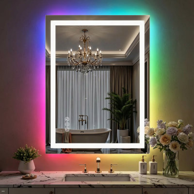 Lunara UL Certified Frameless Dual Lighting RGB Backlit & LED Frontlit Bathroom Vanity Mirror, Temper Glass, Smart Anti-fog