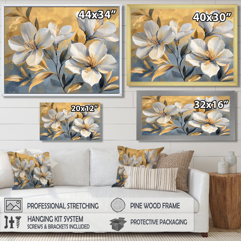 Lueur dorée du rhododendron S Blush III - art mural rhododendron, H 24 po x l 32 po, Doré