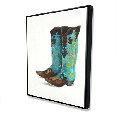 Blue Cowboy Boots - Western Framed Canvas for Home Decor