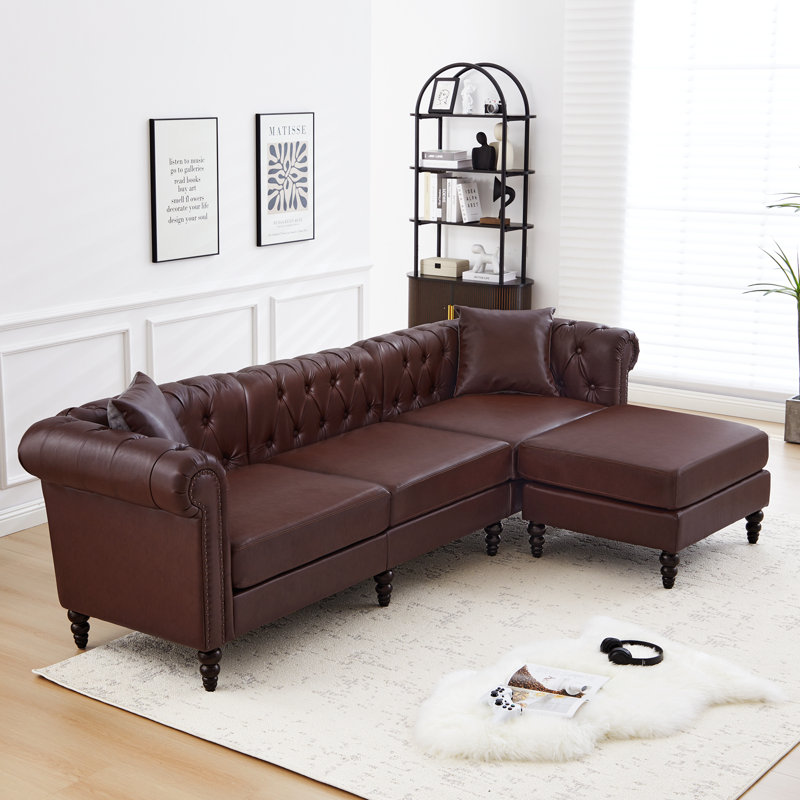 108.7" Wide Sectional Sofa With Ottoman, Dark Brown