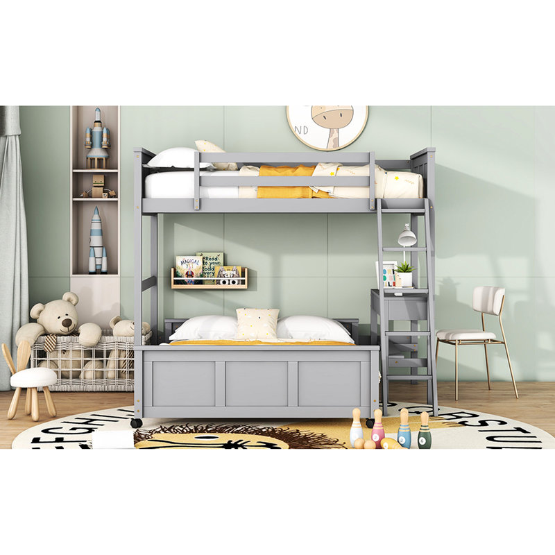 Lit superposé simple au-dessus de double gris avec bureau d'étude fonctionnel - Bois massif et pour un bureau productif, style attrayant et durable