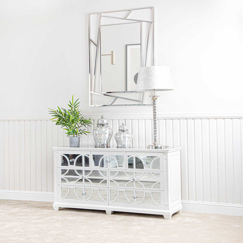 Duong 152cm Sideboard for Living Room Furniture, 7 Drawer Wooden Storage Cabinet with Mirrored Top