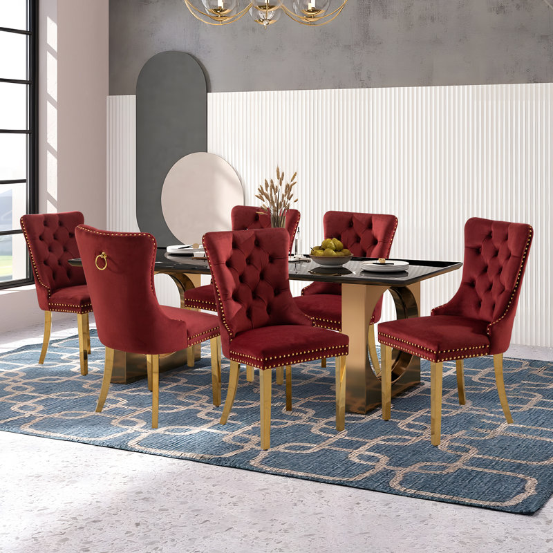 Chaise de salle à manger Klingbeill, 4, Rouge, Doré