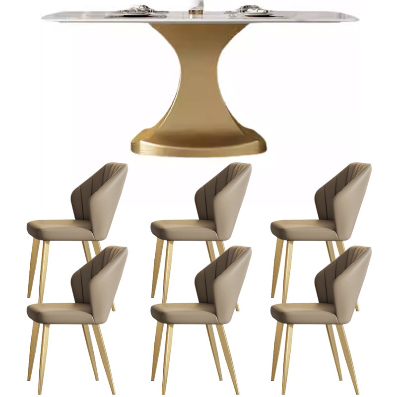 Modern High Quality Rock Slab Dining Table Set, 29.52"H x 62.99"L x 35.43"W