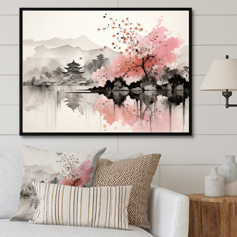 Art asiatique, lac Sumi III - art asiatique, art encadré, Cadre flottant noir, H 24 po x l 32 po x P 1 po