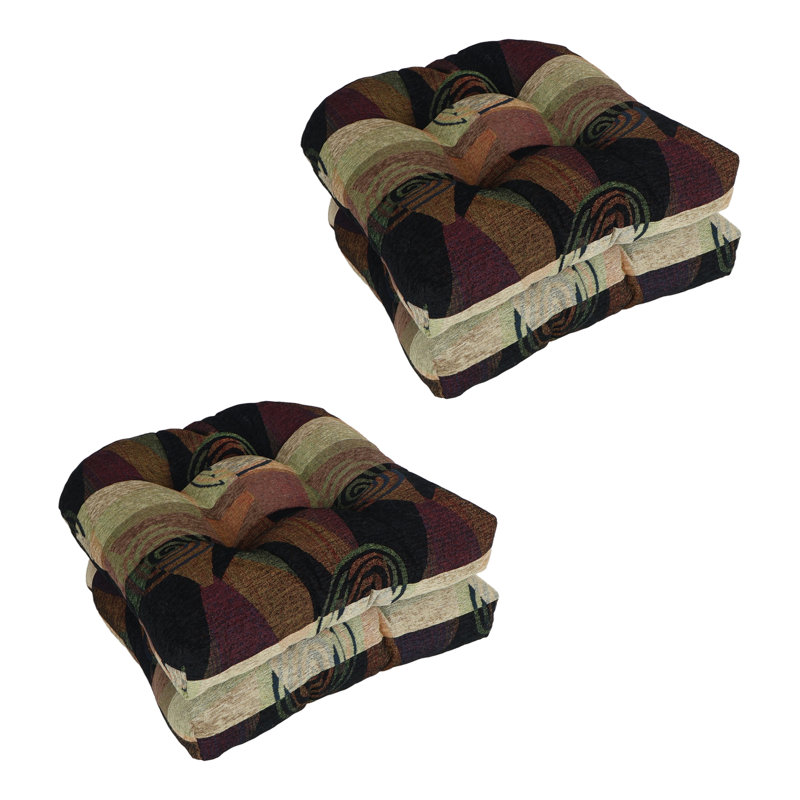 19-Inch Rounded Back Jacquard Chenille Chair Cushion, Brown/Black Abstract