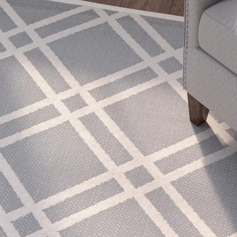 Arneshia Geometric Gray/Ivory Indoor/Outdoor Area Rug, Square 7'1"