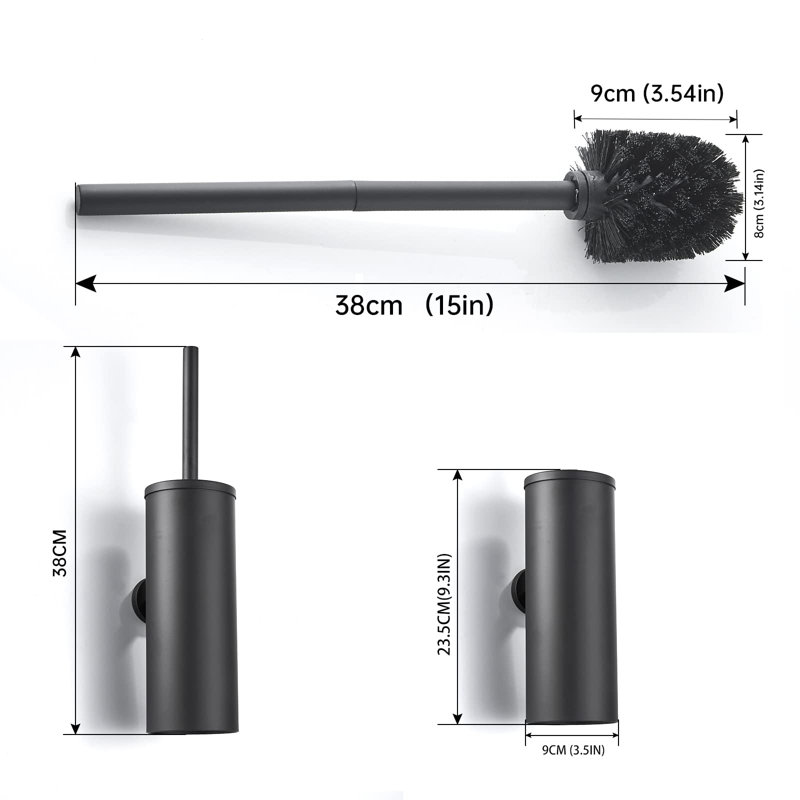 Matte Black Stainless Steel Wall-Mounted Toilet Brush and Holder