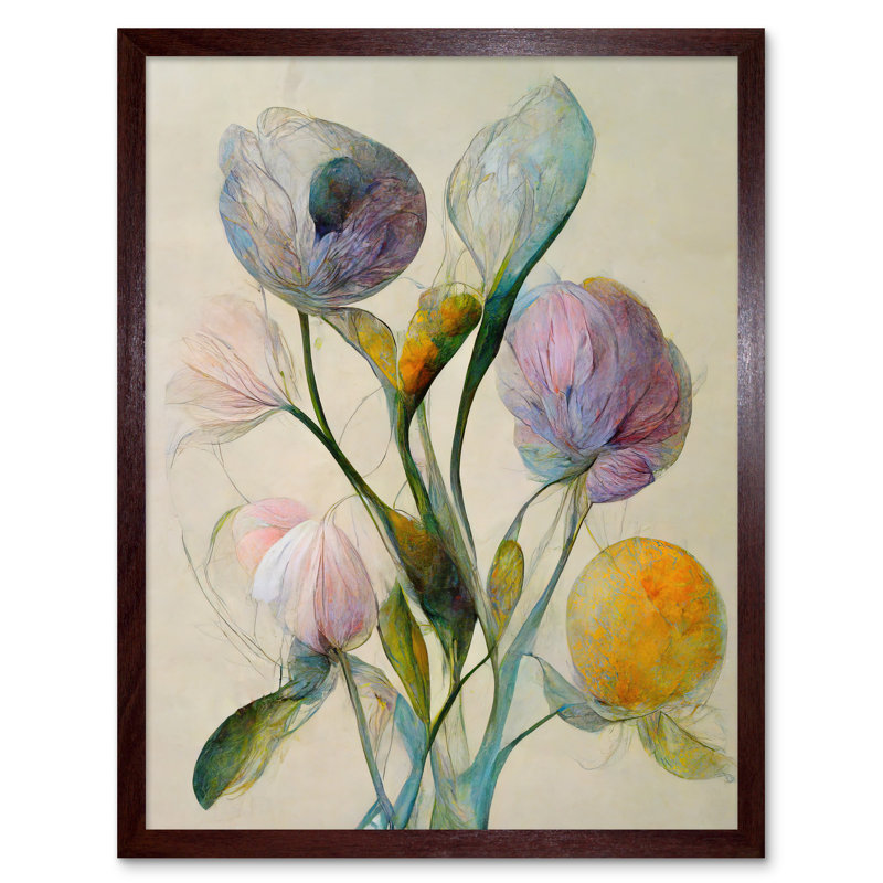 Modern Elegant Pastel Bouquet Abstract Flowers 1 Piece Wall Art, 43cm H x 33cm W x 2cm D, Brown Framed Unframed