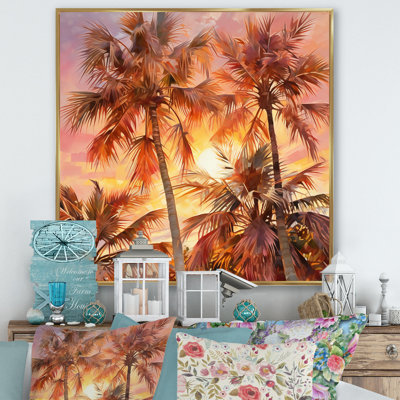 «Rose Radiance Sunset Palm Trees I», reproduction sur toile