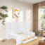 Lit de jour multifonctionnel avec bureau, tablettes, armoires et tiroirs, cadre de lit peu encombrant avec rangement, aménagement réversible, cadre en bois pour la chambre à coucher, appartement, bureau à domicile-112651678-112651677