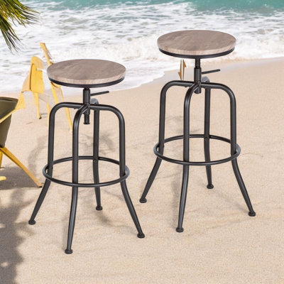Tabourets de bar pivotants réglables 12,6 po pour l'extérieur, hauteur de comptoir avec structure en métal et siège en bois