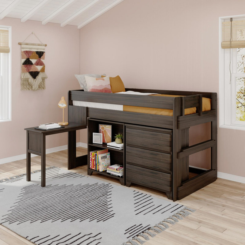 Decimus Kids Twin Loft Bed with Drawers, Barnwood Brown