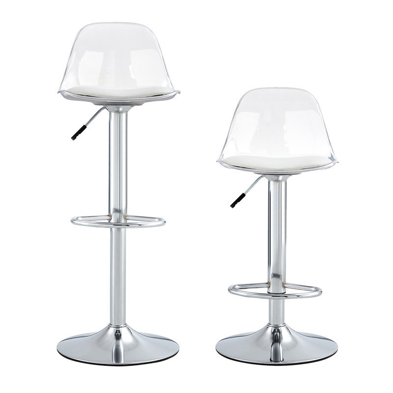 Swivel Upholstered Adjustable Height Counter Stool(Set of 2), Silver