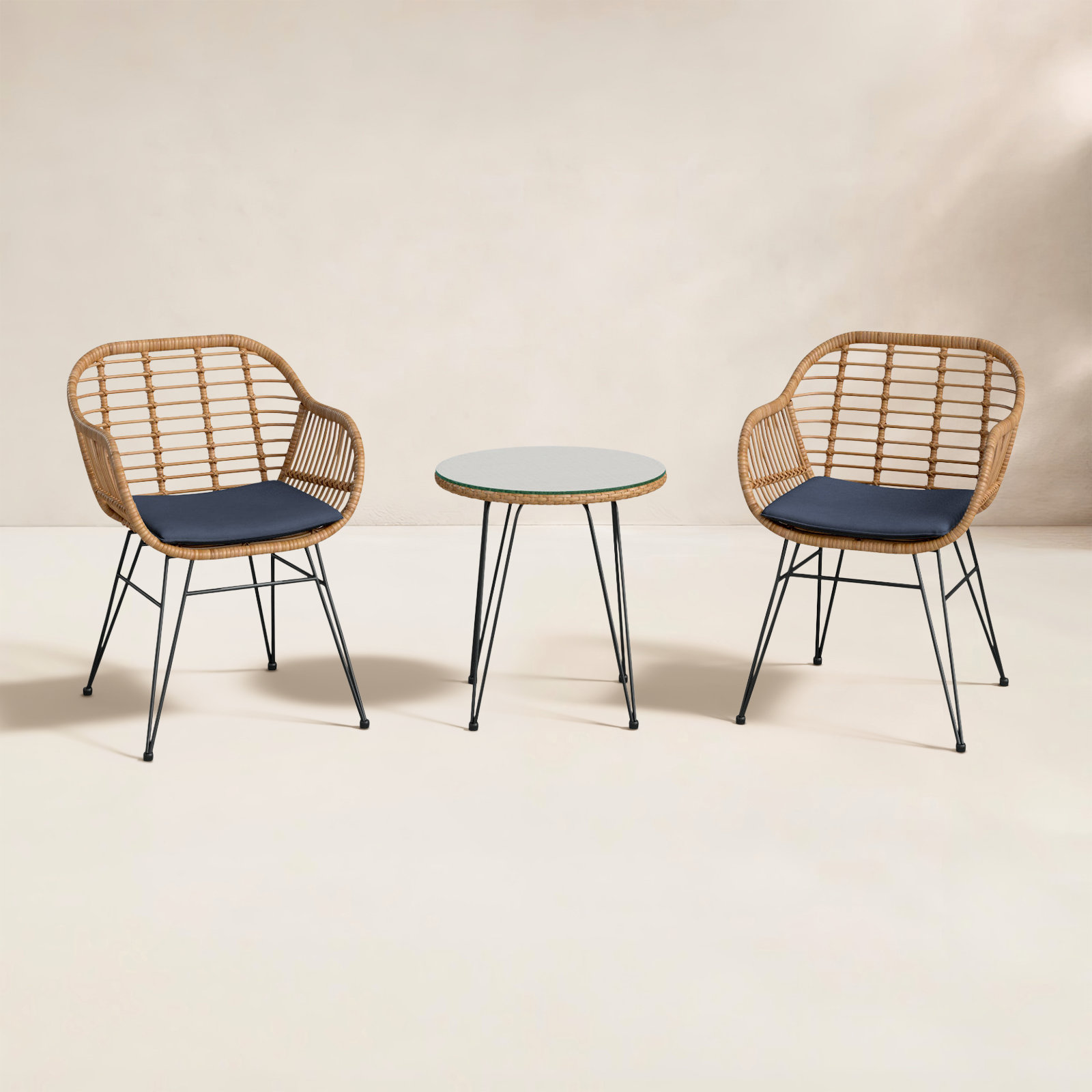 Fuze Wicker 2 - Person Patio Conversation Set with Cushions, Navy