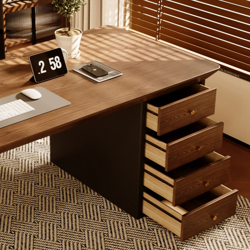 Rectangular Solid Wood + Iron with 4 drawers desk, 29.53" H x 62.99" W x 27.56" D
