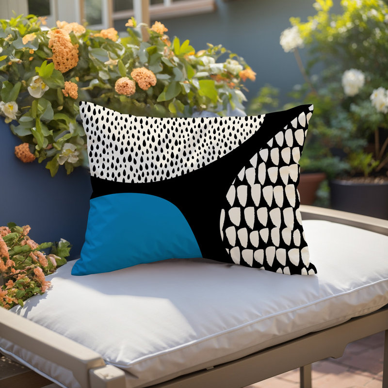 Coussin lombaire réversible intérieur / extérieur Vikka, H 18 po x l 25 po, Turquoise / noir / blanc cassé