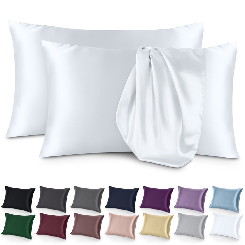 Ensemble de taie d'oreiller en satin de polyester doux, Blanc