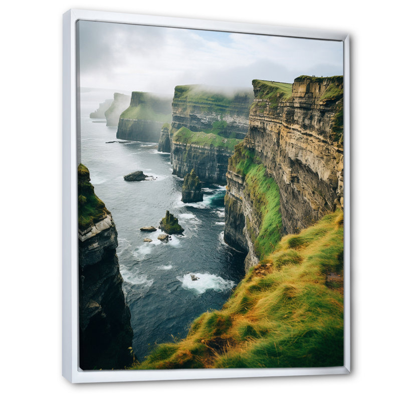 Impression sur toile paysage irlandais, Falaises de Moher, reproduction côtière - Falaises de Moher I, Cadre flottant blanc