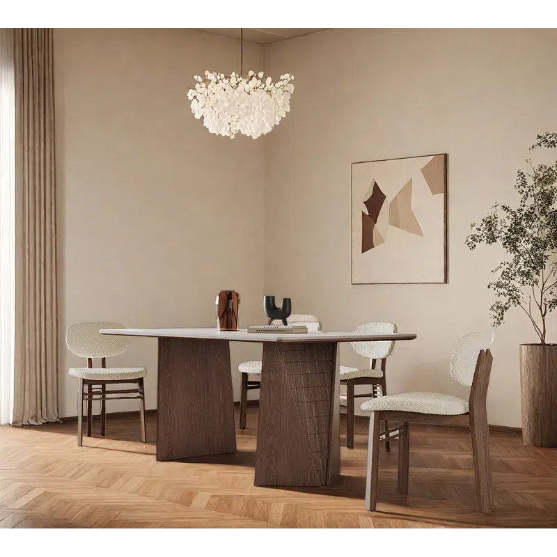 Simple Rectangular Rock Plate Dining Table Sets., 29.53"H x 70.87"L x 35.43"W