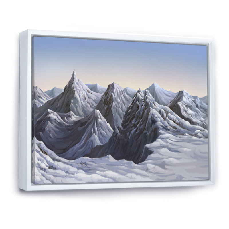«White Winter Snow Mountain», peinture sur toile, H 8 po x l 12 po x P 1 po, Cadre flottant blanc